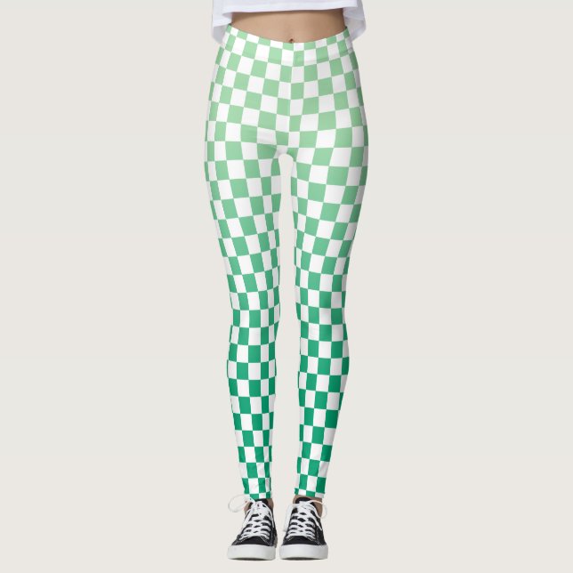 Chequered Light to Dark Green Gradient Pattern Leggings (Front)