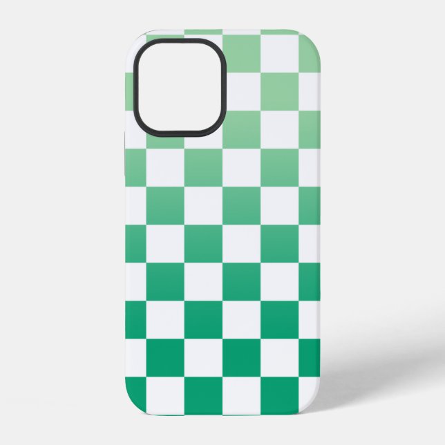 Chequered Light to Dark Green Ombré Pattern iPhone Case (Back)