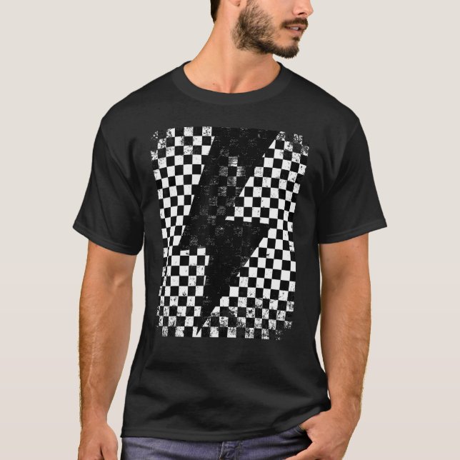 Chequered Lightning Bolt Thunder Chequerboard Grap T-Shirt (Front)