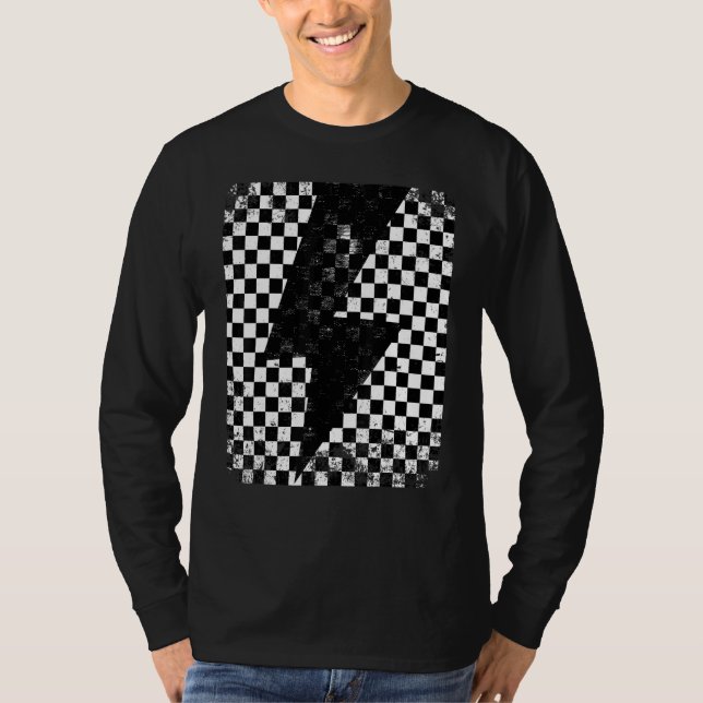Chequered Lightning Bolt Thunder Chequerboard Grap T-Shirt (Front)