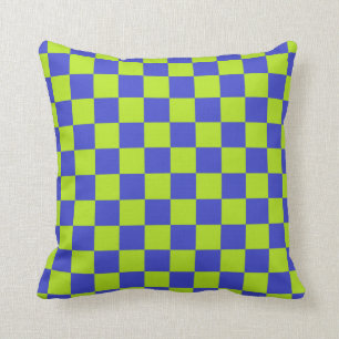 Chequered Lime Green and Blue Cushion