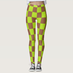 Chequered Lime Green and Brown  Leggings