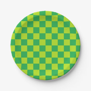 Chequered Lime Green and Green Paper Plate