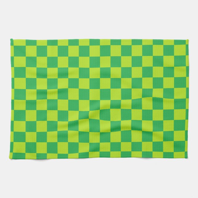 Chequered Lime Green and Green Tea Towel (Horizontal)