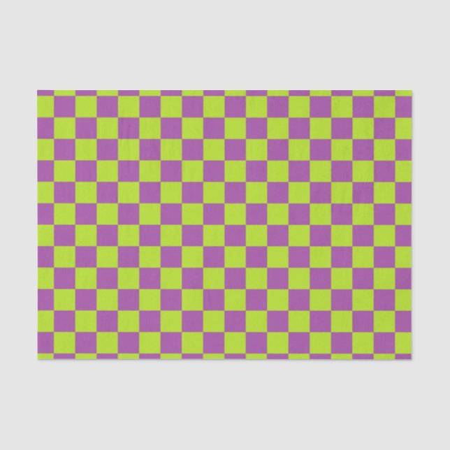 Chequered Lime Green and Purple Tissue Paper (Front)