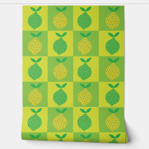 Chequered Lime Green and Yellow Lemon  Wallpaper