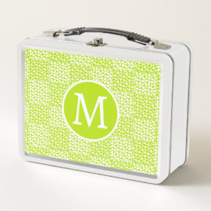 Chequered Love in Lime Green and White Monogram Metal Lunch Box