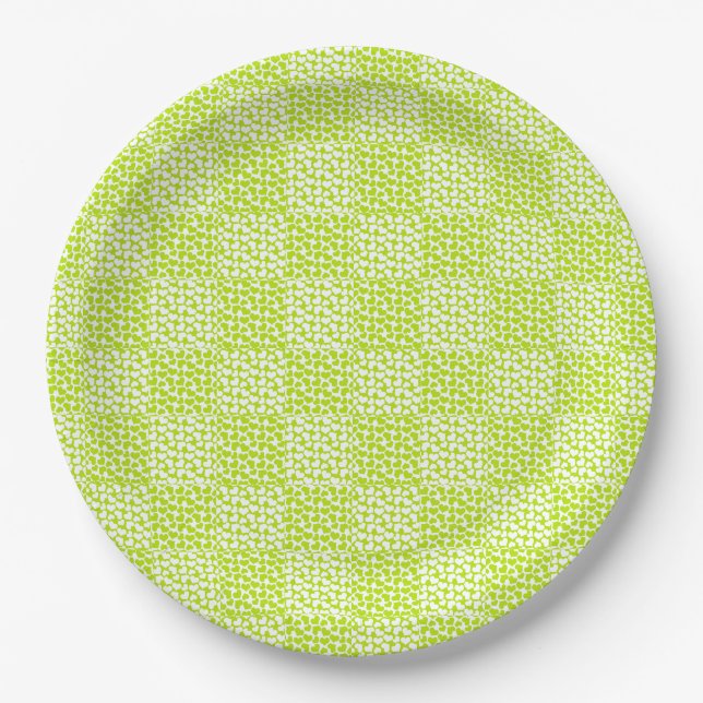Chequered Love in Lime Green and White  Paper Plate (Front)