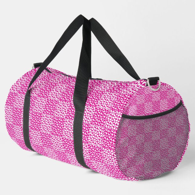 Chequered Love in Magenta and White Duffle Bag (Right Corner)
