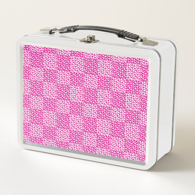 Chequered Love in Magenta and White Metal Lunch Box (Front)