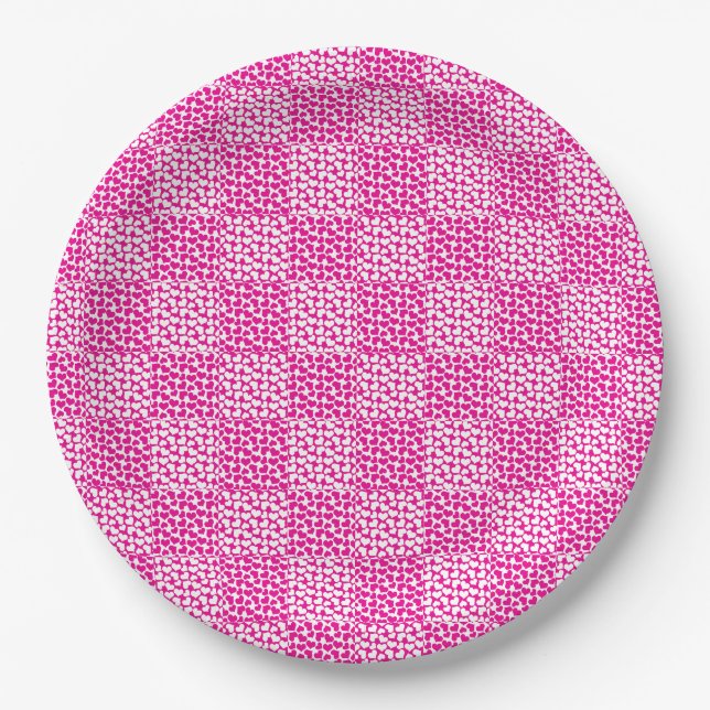 Chequered Love in Magenta and White Paper Plate (Front)