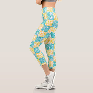 Chequered Love in Turquoise, Yellow, and White Capri Leggings