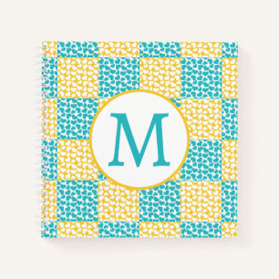 Chequered Love in Turquoise, Yellow, and White Notebook