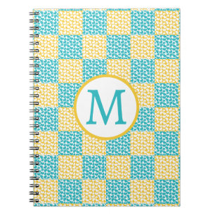 Chequered Love in Turquoise, Yellow, and White Notebook