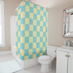 Chequered Love in Turquoise, Yellow, and White Shower Curtain