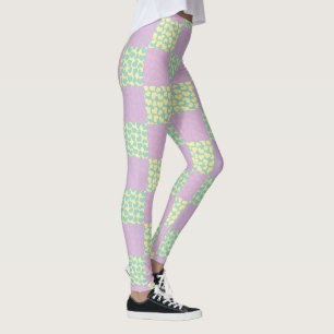 Chequered Love-Pastel Pink, Yellow, Purple & Green Leggings