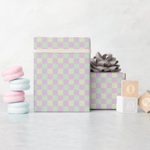 Chequered Love-Pastel Pink, Yellow, Purple & Green Wrapping Paper