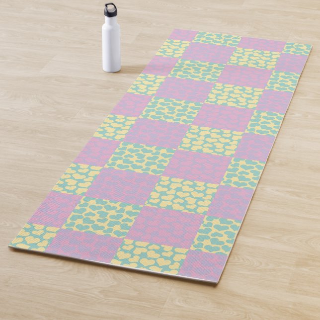 Chequered Love-Pastel Pink, Yellow, Purple & Green Yoga Mat (In Situ)