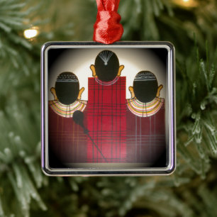 Chequered Maasai Family Portrait Metal Tree Decoration