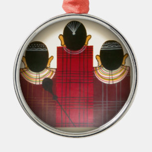 Chequered Maasai Family Portrait Metal Tree Decoration