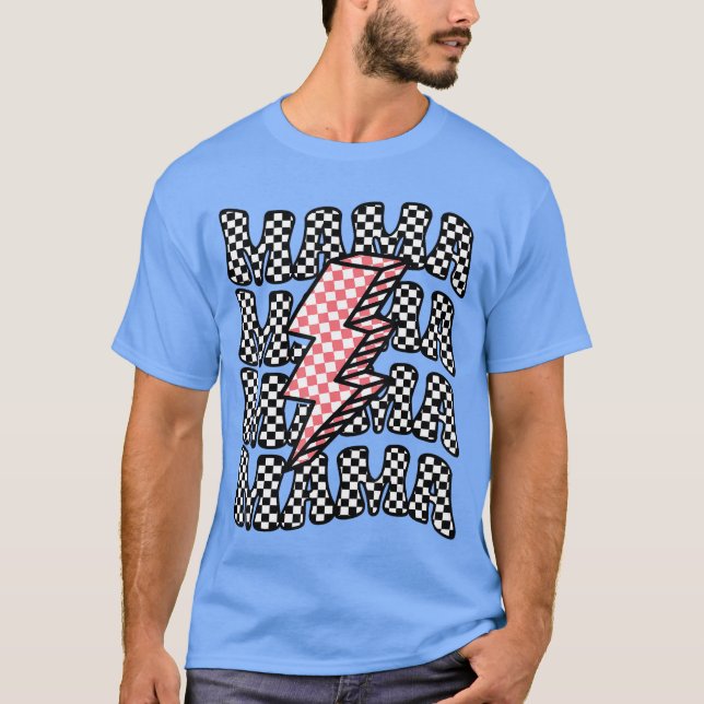 Chequered Mama Racing Birthday Party Race Pit Crew T-Shirt (Front)