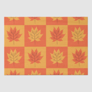 Chequered Maple Orange Autumn Leaves Pattern Tissue Paper