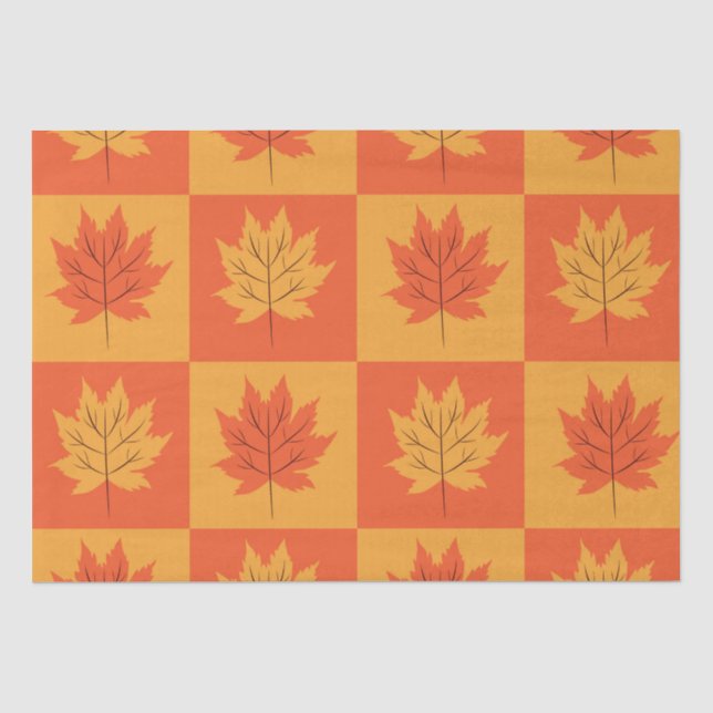 Chequered Maple Orange Autumn Leaves Pattern  Tissue Paper (Front)