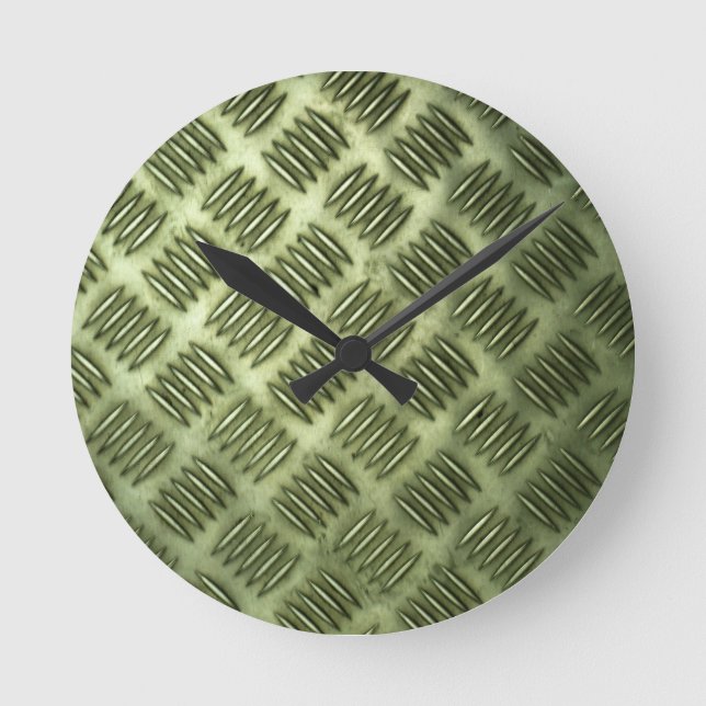 Chequered Metal Steel Flooring Diagonal Texture Round Clock (Front)