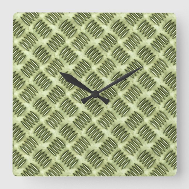 Chequered Metal Steel Flooring Diagonal Texture Square Wall Clock (Front)