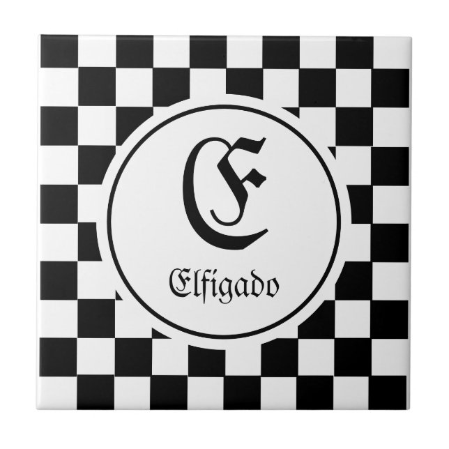 Chequered Middle age monogram  Tile (Front)