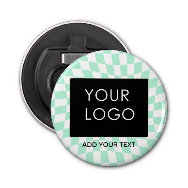 Chequered Mint Customisable Business Add Logo      Bottle Opener (Front)