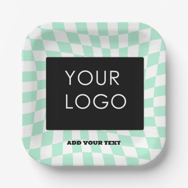 Chequered Mint Customisable Business Add Logo    Paper Plate (Front)
