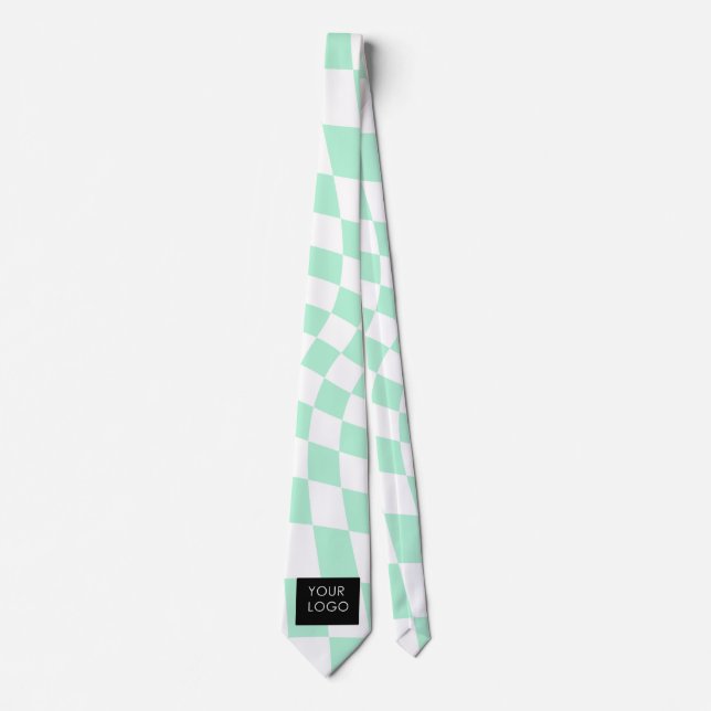 Chequered Mint Customisable Business Add Logo    Tie (Front)