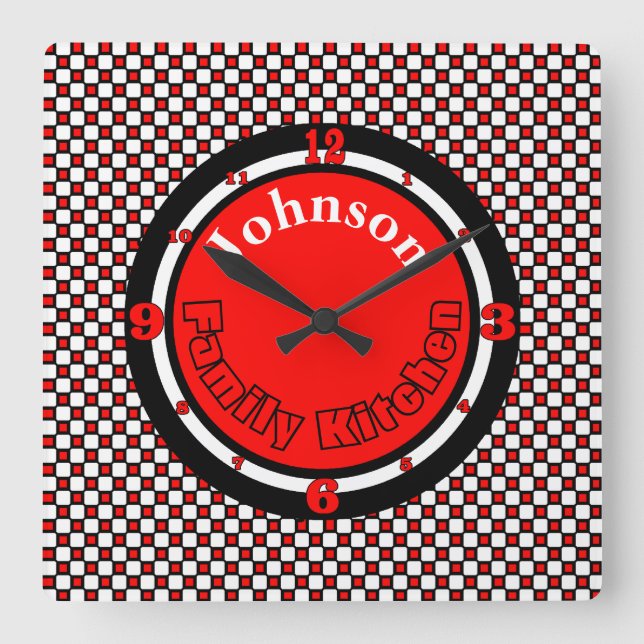 Chequered Monogrammed Square Wall Clock (Front)