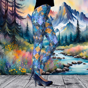 Chequered Mosaic Geometric Pattern Leggings