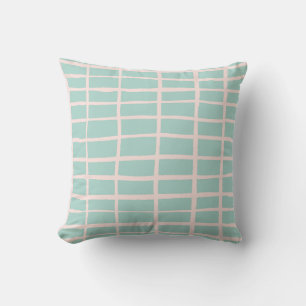 Chequered mosaic tile dashes gingham checks Mint  Cushion