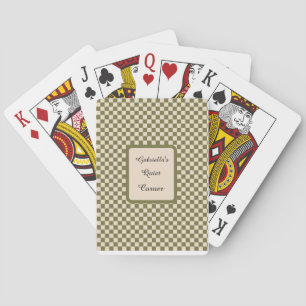 Chequered Moss Green and Beige Quiet Corner Quote Playing Cards