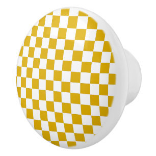 Chequered mustard yellow and White Ceramic Knob