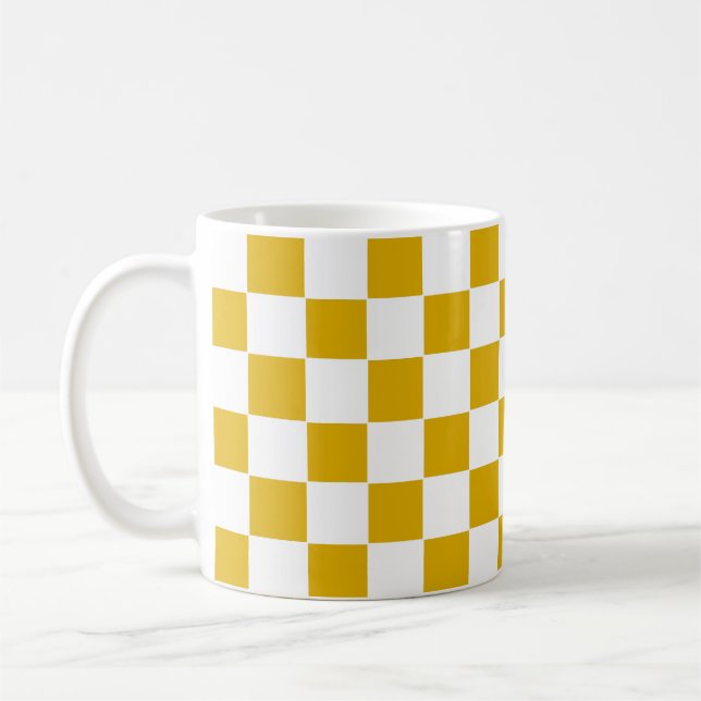 Chequered mustard yellow and White Coffee Mug (Left)