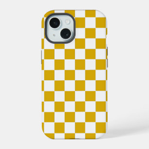 Chequered mustard yellow and White iPhone 15 Case