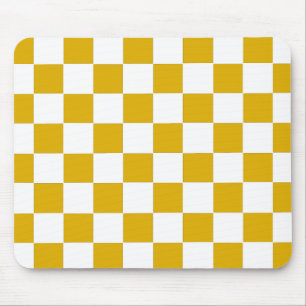 Chequered mustard yellow and White Mouse Pad