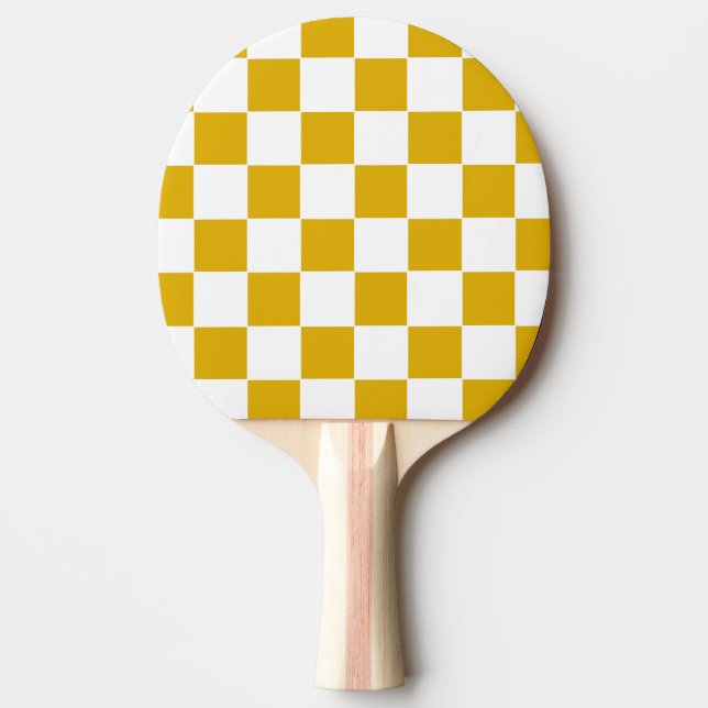 Chequered mustard yellow and White Ping Pong Paddle (Front)