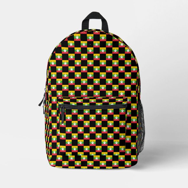 Chequered Myanmar Flag Pattern  Printed Backpack (Front)