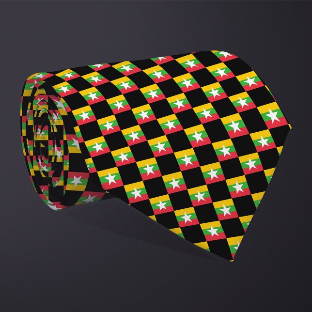 Chequered Myanmar Flag Pattern  Tie (Creator Uploaded)