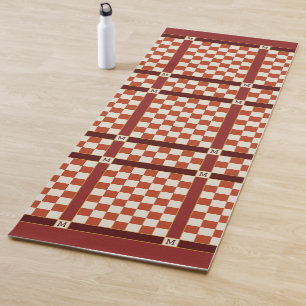 Chequered Name Initial Monogram Rust Orange Yoga Mat