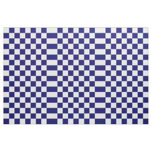 Chequered Navy and White Geometric Fabric