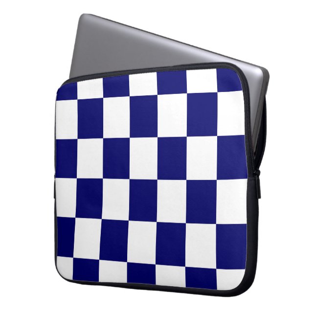 Chequered Navy and White Laptop Sleeve (Front Left)