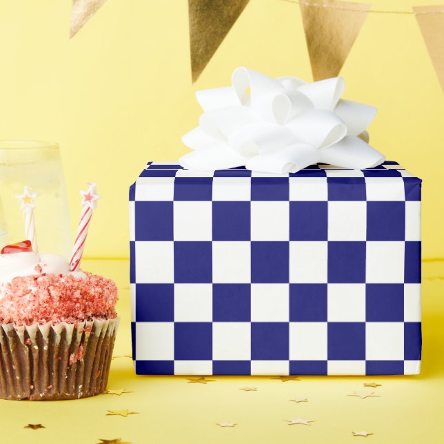 Chequered Navy Blue and White Wrapping Paper (Birthday Party)