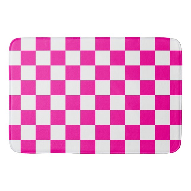 Chequered Neon Pink and White  Bath Mat (Front)