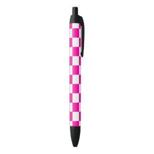 Chequered Neon Pink and White Black Ink Pen